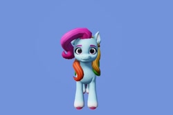 Size: 640x427 | Tagged: safe, artist:comfortable_study796, imported from derpibooru, rainbow dash (g3), earth pony, pony, 3d, blue background, coat markings, colored hooves, female, g3, g3 to g5, g5, generation leap, neutral expression, simple background, socks (coat markings), solo