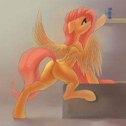 Size: 2000x2000 | Tagged: safe, artist:falses, imported from derpibooru, fluttershy, pegasus, pony, semi-anthro, adorasexy, beans, bedroom eyes, butt, can, collarbone, cute, digital art, eyelashes, eyes open, female, flutterbutt, food, high res, legs, looking at something, mare, missing cutie mark, plot, reaching, sexy, shading, sketch, solo, spread legs, spread wings, spreading, tail, thighs, wings