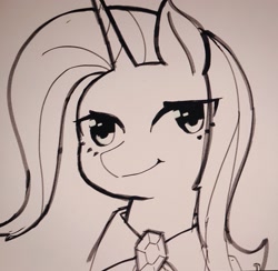 Size: 2451x2388 | Tagged: safe, artist:37240622, imported from derpibooru, trixie, pony, unicorn, bust, horn, portrait, sketch, smiling, smug, solo