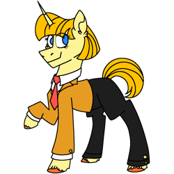Size: 1080x1080 | Tagged: safe, artist:fuckomcfuck, artist:icicle-niceicle-1517, color edit, edit, imported from derpibooru, oc, oc:tippy toes, pony, unicorn, business suit, businessmare, clothes, collaboration, colored, female, horn, mare, necktie, pants, raised hoof, shirt, simple background, solo, suit, transparent background, unshorn fetlocks, vest