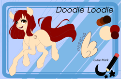 Size: 928x604 | Tagged: safe, artist:majesticwhalequeen, imported from derpibooru, oc, oc:doodle loodle, pegasus, pony, female, mare, reference sheet, solo