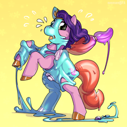 Size: 1200x1200 | Tagged: safe, artist:nennsen, imported from derpibooru, pipp petals, earth pony, inflatable pony, pegasus, pony, pooltoy pony, bondage, character to character, encasement, female, g5, inanimate tf, inflatable, jazz hooves, living latex, mare, nail polish, simple background, transformation