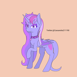 Size: 2000x2000 | Tagged: safe, artist:cassandra211190, imported from derpibooru, oc, oc only, dragon, pony, collar, dragon oc, horn, pony dragon hybrid, red background, simple background, solo, wings