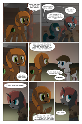 Size: 2024x3074 | Tagged: safe, artist:bruinsbrony216, imported from derpibooru, oc, oc only, oc:amber, oc:iron sights, bat pony, earth pony, pegasus, pony, unicorn, comic:fallout equestria: grounded, fallout equestria, comic, horn