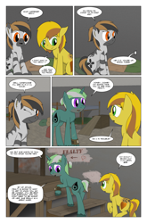 Size: 2024x3074 | Tagged: safe, artist:bruinsbrony216, imported from derpibooru, oc, oc only, oc:honeycomb, earth pony, pony, unicorn, zebra, comic:fallout equestria: grounded, fallout equestria, butt, comic, female, horn, implied anus, male, mare, plot, stallion, vulgar