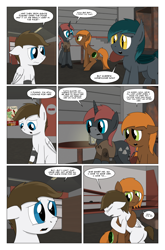 Size: 2024x3074 | Tagged: safe, artist:bruinsbrony216, imported from derpibooru, oc, oc only, oc:iron sights, bat pony, earth pony, pegasus, pony, unicorn, comic:fallout equestria: grounded, fallout equestria, butt, comic, horn, hug, plot