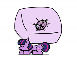 Size: 1800x1350 | Tagged: safe, artist:flutterluv, imported from derpibooru, spike, twilight sparkle, dragon, pony, unicorn, baby, baby dragon, baby spike, bed, duo, ponified animal photo, simple background, sleeping, unicorn twilight, white background, younger