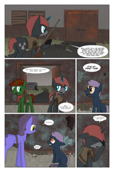Size: 2024x3074 | Tagged: safe, artist:bruinsbrony216, imported from derpibooru, oc, oc only, oc:iron sights, oc:rosette, earth pony, pony, unicorn, comic:fallout equestria: grounded, fallout equestria, butt, comic, female, horn, male, plot