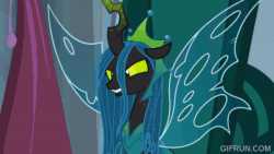 Size: 520x293 | Tagged: safe, artist:forgalorga, imported from derpibooru, queen chrysalis, starlight glimmer, alicorn, changeling, changeling queen, pony, alicornified, animated, female, gif, gifrun.com, mary sue, net, race swap, staring contest, starlicorn, strange pony worlds, xk-class end-of-the-world scenario