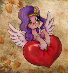 Size: 1909x2048 | Tagged: safe, artist:dariarchangel, imported from derpibooru, pipp petals, pegasus, pony, adorapipp, cute, female, flower, g5, headband, heart, mare, my little pony: make your mark, my little pony: tell your tale, royalty, smiling, solo, spread wings, unshorn fetlocks, wings