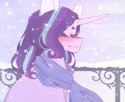 Size: 858x702 | Tagged: safe, artist:riressa, imported from derpibooru, starlight glimmer, pony, unicorn, blushing, clothes, eyes closed, female, horn, mare, scarf, snow, snowfall, solo, winter