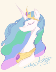 Size: 2048x2617 | Tagged: safe, artist:xiaosu70839, imported from derpibooru, princess celestia, alicorn, bust, female, mare, portrait, simple background, solo, yellow background