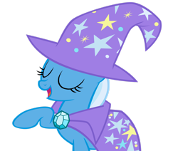 Size: 1600x1354 | Tagged: safe, artist:orschmann, imported from derpibooru, trixie, pony, unicorn, cape, clothes, eyes closed, female, hat, horn, mare, open mouth, simple background, solo, transparent background, trixie's cape, trixie's hat, vector