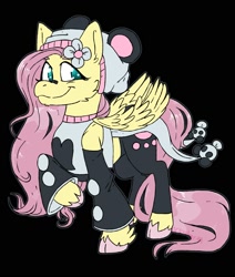 Size: 1697x2000 | Tagged: safe, artist:crowbar19, imported from derpibooru, fluttershy, pegasus, pony, black background, clothes, female, folded wings, maydendressup, raised hoof, simple background, smiling, solo, wings