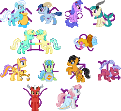 Size: 279x256 | Tagged: safe, artist:megabytestream, artist:urimas, imported from derpibooru, earth pony, fish, pegasus, pony, unicorn, aquarius, aquarius (g4), aries, aries (g4), cancer (g4), cancer (horoscope), capricorn, capricorn (g4), clothes, dress, eyes closed, fake horns, female, gemini, gemini (g4), horn, leo, leo (g4), libra, libra (g4), lying down, male, mare, pisces, pisces (g4), pixel art, ponyscopes, rearing, sagittarius, sagittarius (g4), scorpio, scorpio (g4), simple background, sprite, stallion, taurus, taurus (g4), transparent background, virgo, virgo (g4)