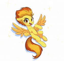 Size: 1200x1143 | Tagged: safe, artist:inkypuso, imported from derpibooru, spitfire, pegasus, pony, female, looking at you, open mouth, open smile, simple background, smiling, solo, spread wings, white background, wings