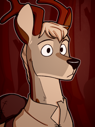 Size: 1040x1400 | Tagged: safe, artist:bunnyshrubby, imported from derpibooru, oc, oc only, oc:einvardur blaivarsson, deer, equestria at war mod, bust, clothes, horns, portrait, solo