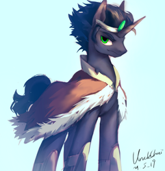 Size: 1080x1121 | Tagged: safe, artist:unclechai, imported from derpibooru, king sombra, unicorn, green eyes, horn, male, simple background, standing, white background