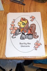 Size: 403x604 | Tagged: safe, artist:randomproxy, imported from derpibooru, rarity (g3), pony, unicorn, coloring book corruptions, crowbar, g3, gordon freeman, half-life, headcrab, horn, ponified, solo, traditional art