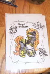 Size: 403x604 | Tagged: safe, artist:randomproxy, imported from derpibooru, royal bouquet, earth pony, pony, coloring book corruptions, g3, mortal kombat, ponified, scorpion (mortal kombat), solo, traditional art