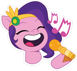 Size: 942x868 | Tagged: safe, artist:prixy05, imported from derpibooru, pipp petals, pegasus, pony, emoji, eyes closed, female, g5, mare, microphone, music notes, my little pony: a zephyr heights mystery, my little pony: tell your tale, open mouth, simple background, singing, solo, transparent background, vector