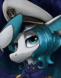 Size: 3800x4800 | Tagged: safe, artist:ryanmandraws, imported from derpibooru, oc, oc only, oc:blizzard blitz, seapony (g4), equestria at war mod, anchor, bust, cap, clothes, hat, portrait, salute, solo