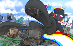 Size: 4000x2500 | Tagged: safe, artist:darky_wings, imported from derpibooru, oc, oc only, oc:darky wings, pegasus, pony, augmented reality, butt, city, crushing, destruction, dirty, dirty hooves, featureless crotch, female, fetish, footprint, game, giantess, hoof focus, hooves, macro, mare, micro, plot, raised hoof, soles, stomp, stomped, stomping, unaware, underhoof, vore, vr headset