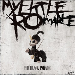 Size: 3000x3000 | Tagged: safe, artist:maren, imported from derpibooru, pony, skeleton pony, album cover, bone, clothes, glowing, glowing horn, hat, horn, my chemical romance, ponified, ponified album cover, skeleton, solo, suit, the black parade, top hat