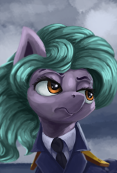 Size: 3096x4572 | Tagged: safe, artist:ryanmandraws, imported from derpibooru, oc, oc only, oc:clam chowder, earth pony, pony, equestria at war mod, bust, clothes, necktie, ocean, portrait, solo, uniform, water