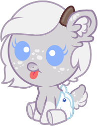 Size: 1484x1900 | Tagged: safe, artist:lavender-doodles, editor:lavender-doodles, imported from derpibooru, oc, oc only, oc:wintera cocoa (the coco clan), deer, deer pony, hybrid, original species, pony, 2024, :p, antlers, baby, baby eyes, baby pony, base artist:vi45, base used, blue eyes, catchlights, coat markings, commission, commissioner:rautamiekka, cute, deer tail, diaper, ear fluff, ears up, eyelashes, eyes open, facial markings, female, female oc, filly, foal, looking forward, mane, ocbetes, reindeer antlers, simple background, sitting, solo, spots, tail, three quarter view, tongue out, transparent background, two toned coat, two toned tail