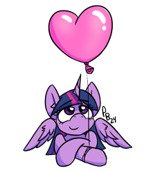 Size: 570x684 | Tagged: safe, artist:ponballoon, imported from derpibooru, twilight sparkle, alicorn, pony, balloon, cute, female, front view, happy, heart, heart balloon, looking up, lying down, mare, simple background, smiling, solo, transparent background, twiabetes, twilight sparkle (alicorn)