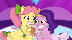 Size: 600x338 | Tagged: safe, imported from derpibooru, screencap, pipp petals, earth pony, pegasus, pony, leak, spoiler:g5, spoiler:my little pony: tell your tale, spoiler:tyts02e13, animated, duo, duo female, female, g5, gif, my little pony: tell your tale, p + p = bffs, posey bloom, subtitles, turkish