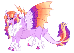 Size: 4300x3100 | Tagged: safe, artist:gigason, imported from derpibooru, oc, oc only, oc:secret sphinx, draconequus, hybrid, colored wings, concave belly, curved horn, glasses, horn, hybrid wings, long body, magical threesome spawn, multicolored wings, offspring, parent:discord, parent:sunburst, parent:twilight sparkle, simple background, slender, solo, thin, transparent background, wings