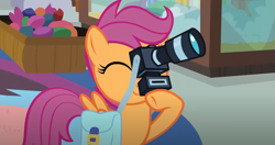 Size: 1303x686 | Tagged: safe, imported from derpibooru, screencap, scootaloo, pegasus, parental glideance, bag, camera, female, filly, foal, saddle bag, solo