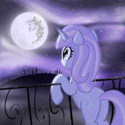 Size: 2048x2048 | Tagged: safe, artist:knife smile, imported from derpibooru, oc, oc only, oc:星雪, pony, unicorn, bipedal, bipedal leaning, butt, commission, female, horn, leaning, mare, mare in the moon, moon, mountain, mountain range, plot, solo, stars, unicorn oc