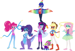 Size: 2727x1869 | Tagged: safe, artist:dupontsimon, imported from derpibooru, applejack, fluttershy, pinkie pie, rainbow dash, rarity, sci-twi, spike, spike the regular dog, twilight sparkle, dog, human, kangaroo, fanfic:choose your own magic ending, equestria girls, fanfic art, my little pony equestria girls: better together, simple background, solo, superhero, transparent background, vector