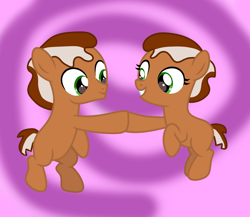 Size: 2400x2080 | Tagged: safe, artist:edwardhamham, imported from derpibooru, oc, oc:cinnamon applecake, base used, colt, duo, duo male and female, female, filly, foal, male, rule 63