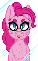Size: 555x873 | Tagged: safe, artist:lazerblues, imported from derpibooru, pinkie pie, earth pony, pony, blushing, chest fluff, glass, looking at you, solo