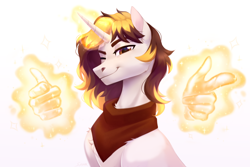 Size: 3000x2000 | Tagged: safe, artist:sparkling_light, imported from derpibooru, oc, oc only, pony, unicorn, gradient background, hand, horn, magic, magic hands, solo