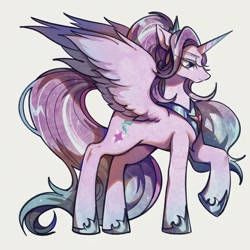 Size: 1600x1600 | Tagged: safe, artist:tkotu434, imported from derpibooru, starlight glimmer, alicorn, pony, alicornified, crown, female, hoof shoes, horn, jewelry, mare, peytral, princess shoes, race swap, raised hoof, regalia, solo, spread wings, starlicorn, wings, xk-class end-of-the-world scenario