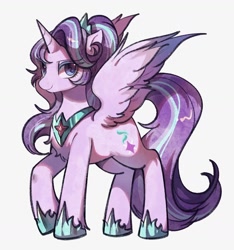 Size: 1368x1461 | Tagged: safe, artist:tkotu434, imported from derpibooru, starlight glimmer, alicorn, pony, alicornified, crown, female, hoof shoes, horn, jewelry, looking at you, mare, peytral, princess shoes, race swap, raised hoof, regalia, smiling, smiling at you, solo, spread wings, starlicorn, wings, xk-class end-of-the-world scenario