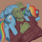 Size: 2000x2000 | Tagged: safe, artist:redruin01, imported from derpibooru, rainbow dash, oc, oc:anon, human, pegasus, pony, clothes, duo, duo male and female, female, lying down, male, mare, sleeping