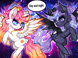 Size: 960x719 | Tagged: safe, artist:natures_love, imported from derpibooru, alicorn, pony, blue eyes, duo, female, galaxy, mare