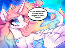 Size: 960x719 | Tagged: safe, artist:natures_love, imported from derpibooru, oc, oc only, merpony, pony, beautiful, blue eyes, bubble, concave belly, crepuscular rays, crown, cute, digital art, dorsal fin, eyelashes, eyeshadow, feather, female, fin, fins, fish tail, flowing mane, flowing tail, happy, horn, jewelry, makeup, mare, necklace, ocean, pearl necklace, regalia, scales, seaponified, seashell, slender, smiling, solo, sparkles, species swap, spread wings, swimming, tail, thin, underwater, water, wings