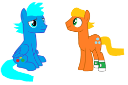Size: 2584x1712 | Tagged: safe, artist:memeartboi, imported from derpibooru, earth pony, pegasus, pony, adult, adult foal, adulthood, brothers, bubble, candy, clothes, cool, darwin watterson, family, food, gumball, gumball watterson, handsome, happy, male, male oc, nervous, ponified, sibling, sibling bonding, siblings, simple background, smiling, socks, stallion, stallion oc, the amazing world of gumball, white background