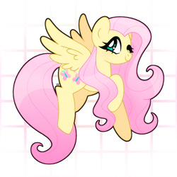 Size: 1400x1400 | Tagged: safe, artist:vivian reed, imported from derpibooru, fluttershy, pegasus, pony, cute, female, flying, grid, mare, one eye closed, shyabetes, simple background, smiling, solo, white background, wink
