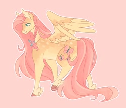 Size: 1822x1555 | Tagged: safe, artist:pasteljesterz, imported from derpibooru, fluttershy, pegasus, pony, alternate design, braid, female, mare, pride, pride flag, simple background, solo, spread wings, trans fluttershy, transgender, transgender pride flag, winged hooves, wings