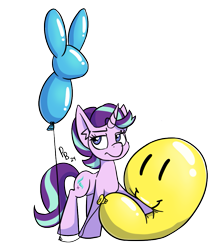 Size: 885x1004 | Tagged: safe, artist:ponballoon, imported from derpibooru, starlight glimmer, pony, unicorn, balloon, bully, bullying, bunny balloon, female, helium tank, horn, mare, simple background, solo, squish, starlooner glimmer, stomping, that pony sure does love balloons, transparent background