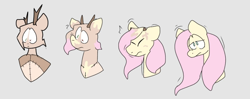 Size: 976x387 | Tagged: safe, artist:st0ne-drag0n, imported from derpibooru, fluttershy, deer, pony, bust, furry to pony, portrait, simple background, transformation, transformation sequence, unamused