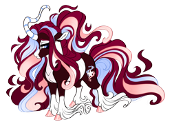 Size: 4300x3100 | Tagged: safe, artist:gigason, imported from derpibooru, oc, oc only, oc:cantrip, pony, unicorn, blue eyes, body markings, coat markings, colored hooves, colored horn, colored pinnae, curved horn, ethereal mane, ethereal tail, facial markings, female, floppy ears, gradient mane, gradient tail, hoof fluff, horn, lidded eyes, long feather, long fetlocks, long horn, long mane, long tail, magical lesbian spawn, mare, obtrusive watermark, offspring, pale belly, parent:oc:carmine, parent:oc:lotus logi, ponytail, shiny hooves, simple background, snip (coat marking), solo, striped horn, tail, transparent background, unicorn oc, unshorn fetlocks, watermark